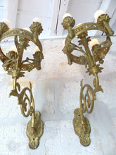 Load image into Gallery viewer, Antique French Sanctuary Church Bronze Pair Wall Light Religious 19TH Rare Crown