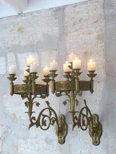 Load image into Gallery viewer, Antique French Sanctuary Church Bronze Pair Wall Light Religious 19TH Rare Crown
