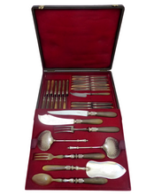 Load image into Gallery viewer, 19TH Antique French Horn Handled 45pc Table Fruits Knife Serving Set Silver Box