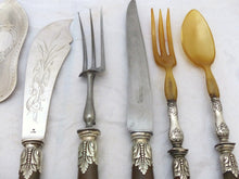 Load image into Gallery viewer, 19TH Antique French Horn Handled 45pc Table Fruits Knife Serving Set Silver Box