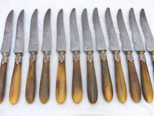 Load image into Gallery viewer, 19TH Antique French Horn Handled 45pc Table Fruits Knife Serving Set Silver Box
