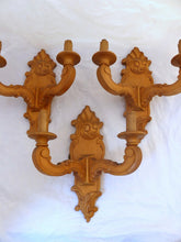 Load image into Gallery viewer, Vintage Set 3x French Carved Wood Shell Rococo Wall Light Sconce Louis XV Rare
