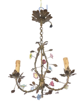 Load image into Gallery viewer, Gorgeous French Vintage brass Louis XVI Chandelier Porcelain Flower Foliage 1940