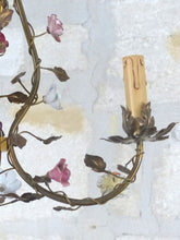 Load image into Gallery viewer, Gorgeous French Vintage brass Louis XVI Chandelier Porcelain Flower Foliage 1940