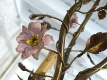 Load image into Gallery viewer, Gorgeous French Vintage brass Louis XVI Chandelier Porcelain Flower Foliage 1940