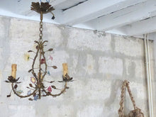 Load image into Gallery viewer, Gorgeous French Vintage brass Louis XVI Chandelier Porcelain Flower Foliage 1940