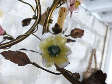 Load image into Gallery viewer, Gorgeous French Vintage brass Louis XVI Chandelier Porcelain Flower Foliage 1940