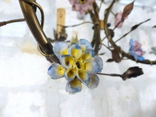 Load image into Gallery viewer, Gorgeous French Vintage brass Louis XVI Chandelier Porcelain Flower Foliage 1940