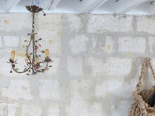 Load image into Gallery viewer, Gorgeous French Vintage brass Louis XVI Chandelier Porcelain Flower Foliage 1940