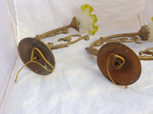 Load image into Gallery viewer, XL Large Antique PAIR French Gilded Bronze Wall Light Sconce 2x Rare Shades
