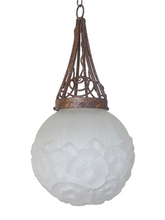 Load image into Gallery viewer, XL Antique French ART DECO Ceiling Suspension Chandelier Iron Mount 1930 Ball