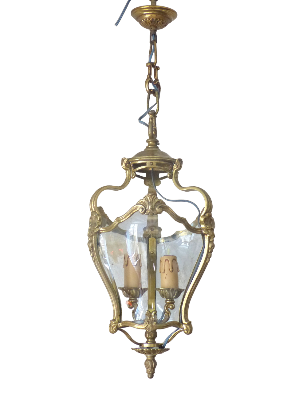 Charming Vintage French Hall Lantern Chandelier Ceiling Gilded Bronze Curved