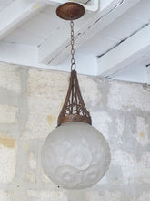 Load image into Gallery viewer, XL Antique French ART DECO Ceiling Suspension Chandelier Iron Mount 1930 Ball