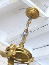 Load image into Gallery viewer, Charming Vintage French Hall Lantern Chandelier Ceiling Gilded Bronze Curved
