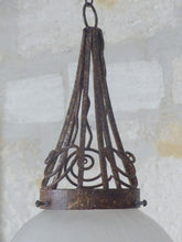 Load image into Gallery viewer, XL Antique French ART DECO Ceiling Suspension Chandelier Iron Mount 1930 Ball