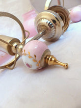 Load image into Gallery viewer, Charming PAIR vintage 1970 Opaline Glass Floral Wall Lights Sconces Gilded Pink2
