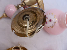 Load image into Gallery viewer, Charming PAIR vintage 1970 Opaline Glass Floral Wall Lights Sconces Gilded Pink2
