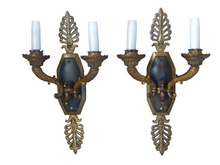 Load image into Gallery viewer, Antique PAIR French Empire Wall Light Sconce 2 Lights Torch Gilded Bronze 19TH