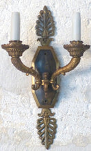 Load image into Gallery viewer, Antique PAIR French Empire Wall Light Sconce 2 Lights Torch Gilded Bronze 19TH