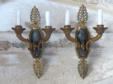 Load image into Gallery viewer, Antique PAIR French Empire Wall Light Sconce 2 Lights Torch Gilded Bronze 19TH