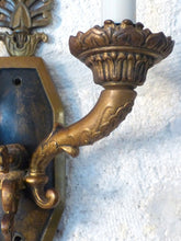 Load image into Gallery viewer, Antique PAIR French Empire Wall Light Sconce 2 Lights Torch Gilded Bronze 19TH