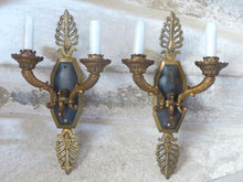 Load image into Gallery viewer, Antique PAIR French Empire Wall Light Sconce 2 Lights Torch Gilded Bronze 19TH