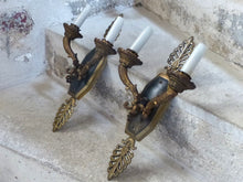 Load image into Gallery viewer, Antique PAIR French Empire Wall Light Sconce 2 Lights Torch Gilded Bronze 19TH