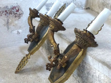 Load image into Gallery viewer, Antique PAIR French Empire Wall Light Sconce 2 Lights Torch Gilded Bronze 19TH