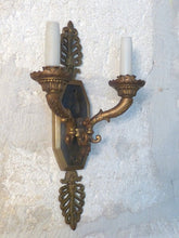 Load image into Gallery viewer, Antique PAIR French Empire Wall Light Sconce 2 Lights Torch Gilded Bronze 19TH
