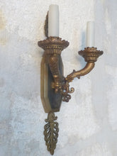 Load image into Gallery viewer, Antique PAIR French Empire Wall Light Sconce 2 Lights Torch Gilded Bronze 19TH
