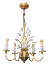 Load image into Gallery viewer, BANCI Firenze Gorgeous Mid-Century Gilt Iron Floral Chandelier Crystal 5 Fires