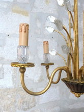 Load image into Gallery viewer, BANCI Firenze Gorgeous Mid-Century Gilt Iron Floral Chandelier Crystal 5 Fires