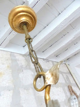 Load image into Gallery viewer, BANCI Firenze Gorgeous Mid-Century Gilt Iron Floral Chandelier Crystal 5 Fires
