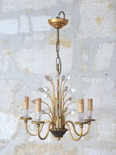 Load image into Gallery viewer, BANCI Firenze Gorgeous Mid-Century Gilt Iron Floral Chandelier Crystal 5 Fires