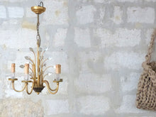 Load image into Gallery viewer, BANCI Firenze Gorgeous Mid-Century Gilt Iron Floral Chandelier Crystal 5 Fires