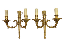 Load image into Gallery viewer, Vintage PAIR French Empire Wall Light Sconce 2 Lights Torch Gilded Bronze 1950
