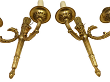 Load image into Gallery viewer, Vintage PAIR French Empire Wall Light Sconce 2 Lights Torch Gilded Bronze 1950