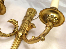 Load image into Gallery viewer, Vintage PAIR French Empire Wall Light Sconce 2 Lights Torch Gilded Bronze 1950

