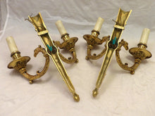 Load image into Gallery viewer, Vintage PAIR French Empire Wall Light Sconce 2 Lights Torch Gilded Bronze 1950
