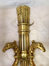 Load image into Gallery viewer, Vintage PAIR French Empire Wall Light Sconce 2 Lights Torch Gilded Bronze 1950