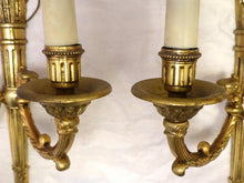 Load image into Gallery viewer, Vintage PAIR French Empire Wall Light Sconce 2 Lights Torch Gilded Bronze 1950