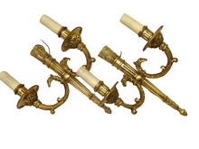 Load image into Gallery viewer, Vintage PAIR French Empire Wall Light Sconce 2 Lights Torch Gilded Bronze 1950