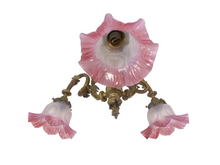 Load image into Gallery viewer, 19TH Charming French Gilded Bronze Louis XV Rococo Chandelier 3 fires Shades