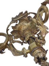 Load image into Gallery viewer, 19TH Charming French Gilded Bronze Louis XV Rococo Chandelier 3 fires Shades