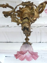 Load image into Gallery viewer, 19TH Charming French Gilded Bronze Louis XV Rococo Chandelier 3 fires Shades