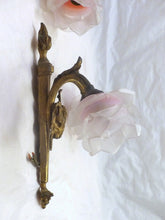 Load image into Gallery viewer, Antique PAIR French Gilded Bronze RAM Deco Wall Light Sconce LouisXVI Pink Shade
