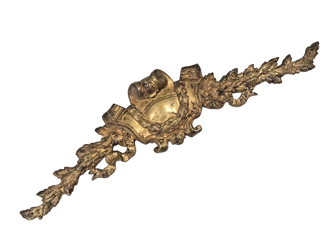 19TH Antique French Gilded Bronze Ribbon Pediment 16