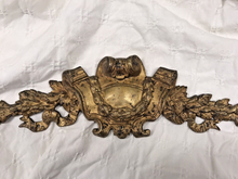 Load image into Gallery viewer, 19TH Antique French Gilded Bronze Ribbon Pediment 16&quot; Hardware Salvage 202
