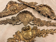Load image into Gallery viewer, 1920 Antique French Gilded Bronze Shell Roses Pediment 17&quot; Hardware Salvage 203
