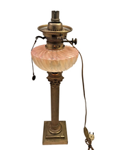 Load image into Gallery viewer, XL BACCARAT Pink Bamboo & HINKS Corinthian Bronze Mount Kerosene Oil Lamp 19TH